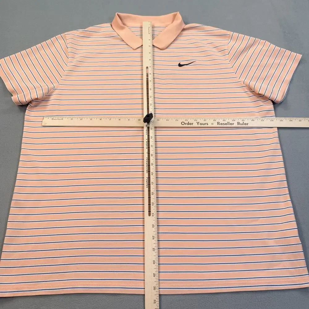 Nike Golf Polo Shirt Mens 2XL Peach Stripe Dri-FIT Stretch Performance Top